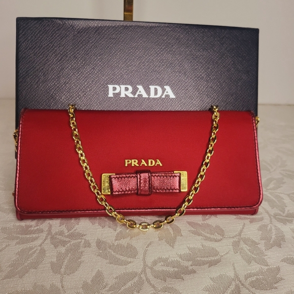 AUTHENTIC Prada Long Tessuto Burgundy Wallet Crossbody WOC - Picture 11 of 12